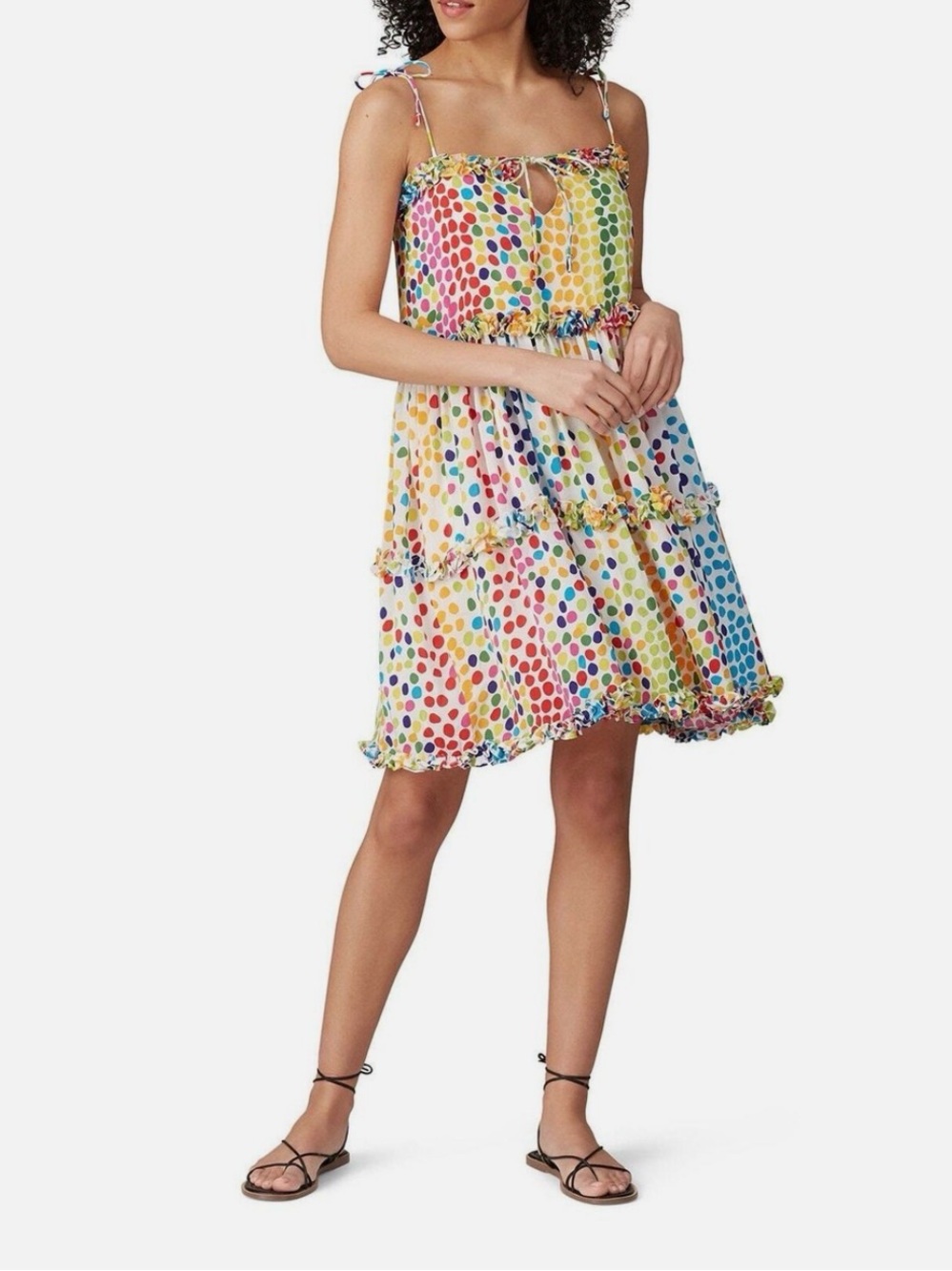 All Things Mochi Blessica Rainbow Polka Dot Mini Dress. Small. 100% SILK!
